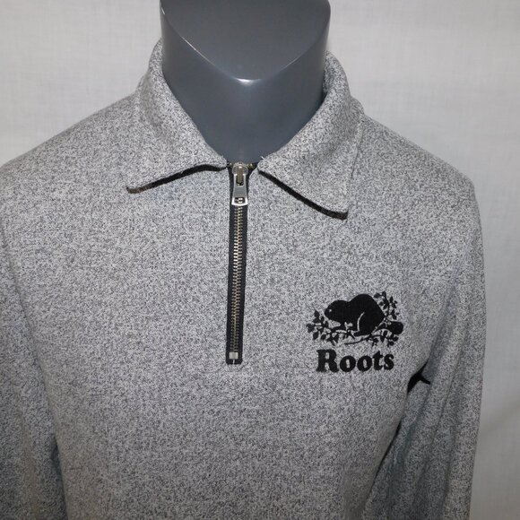 Roots Canada 1/4 Zip Salt and Pepper Pullover Collard Sweatshirt Mens XS Beaver - Picture 2 of 11